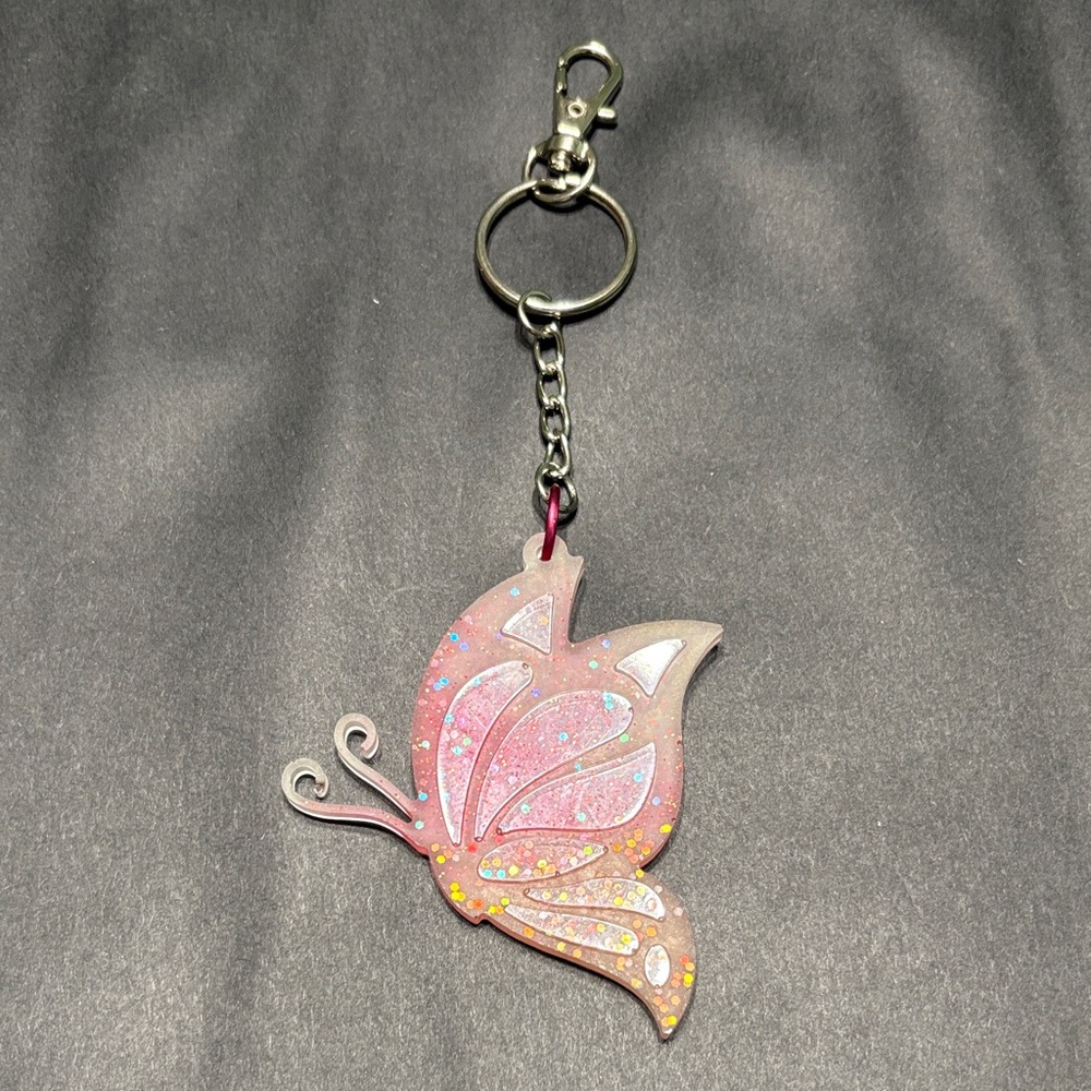 Pink Butterfly Keychain (handmade)